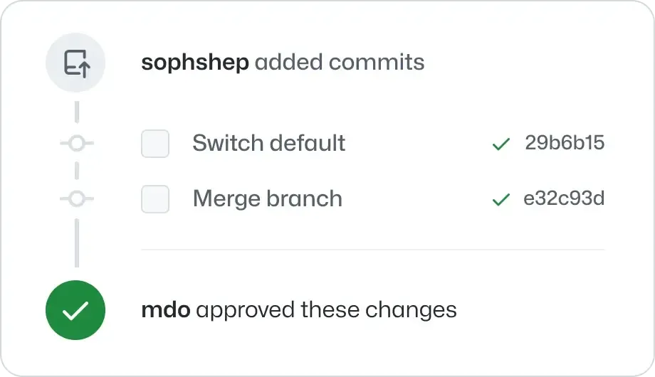 代码审核&查验助你写出更好的代码插图1 Screenshot of two commits added, and the changes were approved.