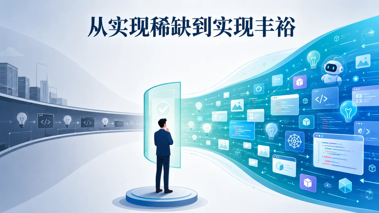 博约开发法:AI 编程时代的软件项目开发方法插图1 AI 编程时代从实现稀缺走向实现丰裕:大量创意、代码和原型快速产生,真正瓶颈转向判断、验证与治理